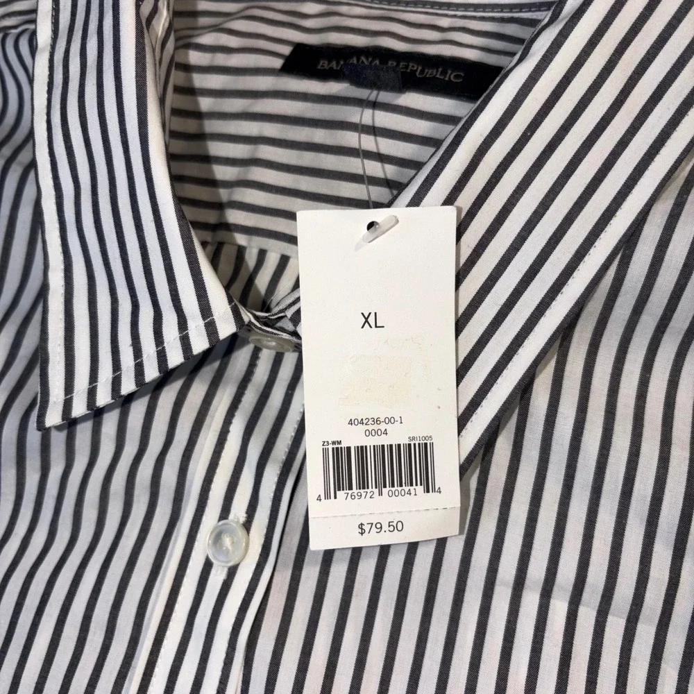 Banana Republic Mens XL Long Sleeve Striped Button Down Shirt Gray White 404236